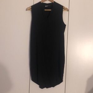 Black Silk Button Front Midi Dress